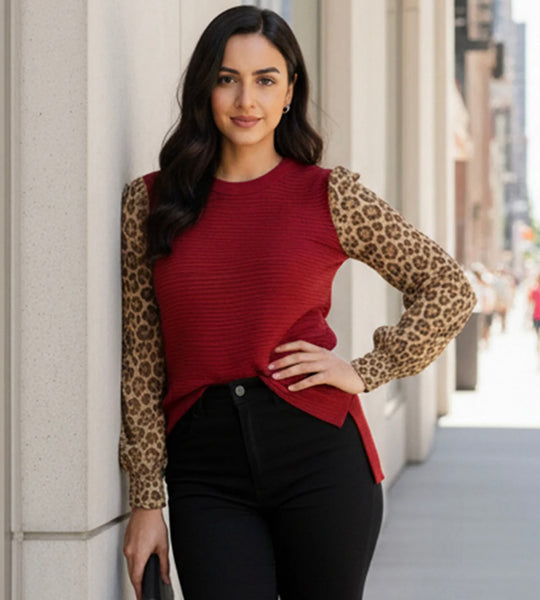 Burgundy Leopard Blouse