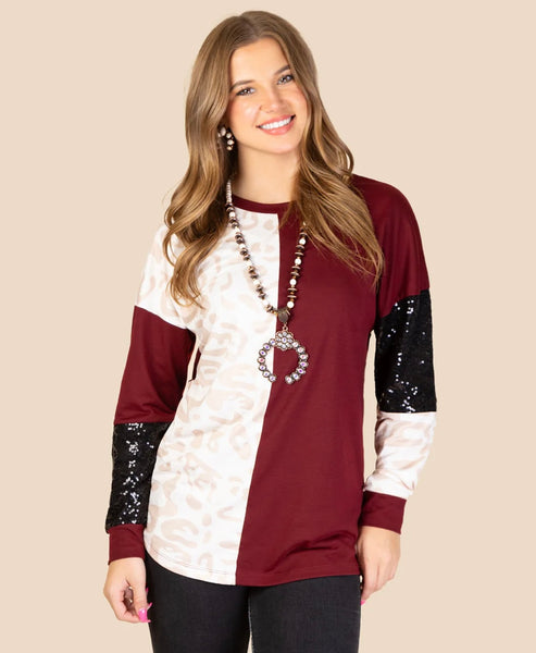 Leopard Color Block Top