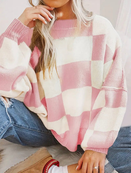 Pink Checkered Sweater