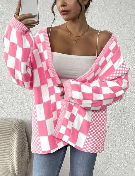 Checkered Pink Cardigan