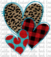 Leopard, Plaid, Polka Dot Hearts, Valentine sublimation transfer