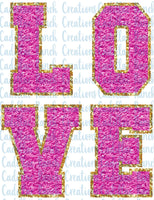 Faux Chenille Letters Love, Valentine DTF transfer