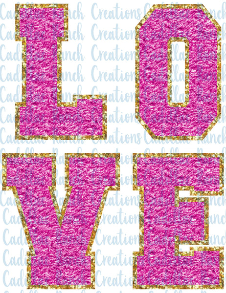 Faux Chenille Letters Love, Valentine sublimation transfer