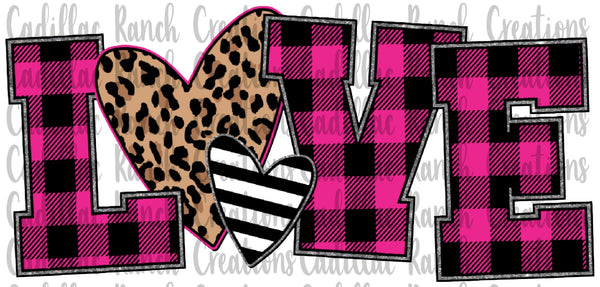 Love pink plaid, Valentine DTF transfer