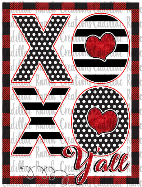 XOXO Y'all red plaid, Valentine sublimation transfer