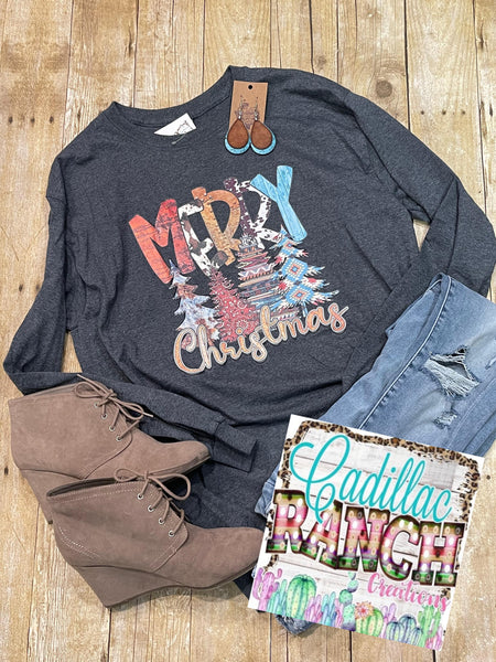 Merry Christmas western long sleeve shirt