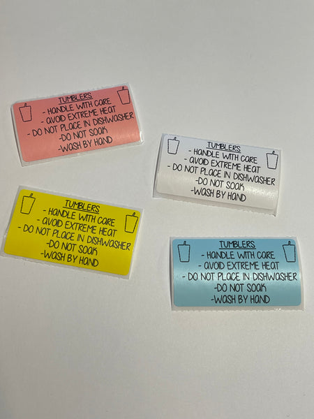 tumbler care, package labels
