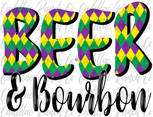 Beer & Bourbon, Mardi Gras sublimation transfer