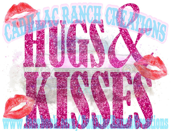 Hugs & Kisses, pink, Valentine's Day subway art sublimation transfer