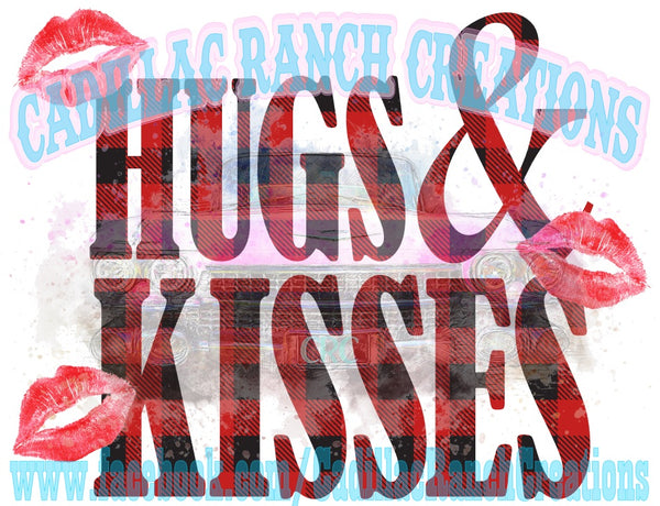 Hugs & Kisses, buffalo plaid, Valentine's Day subway art sublimation transfer
