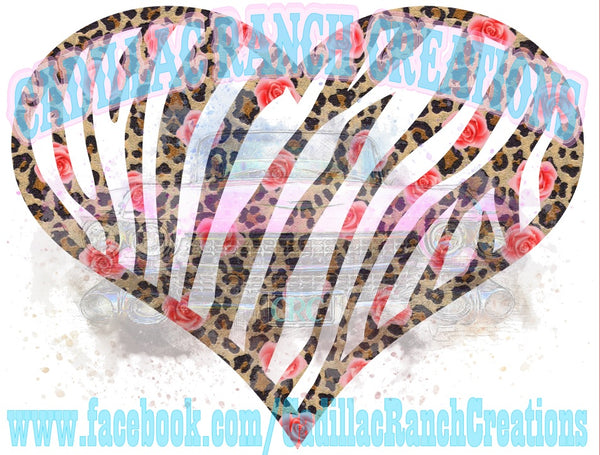 Leopard heart, Valentine's Day subway art sublimation transfer