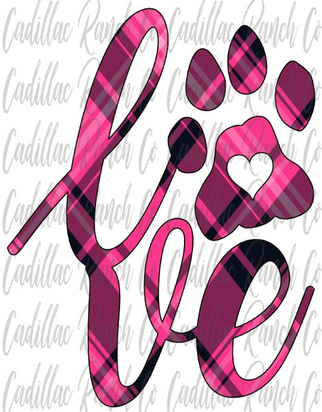 Puppy Love, pink plaid, Valentine's Day sublimation transfer