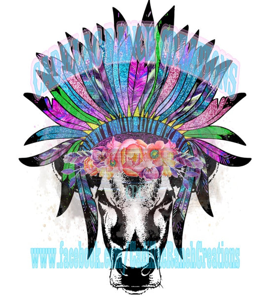 Cow in Headdress, sublimation transfer