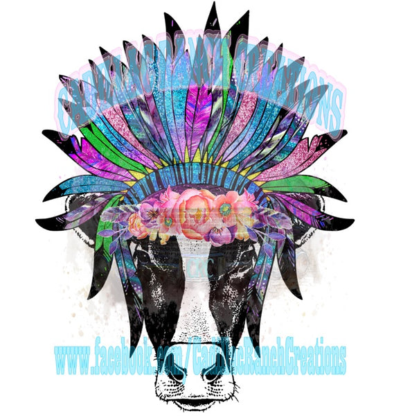 Cow in Headdress version 2, sublimation transfer