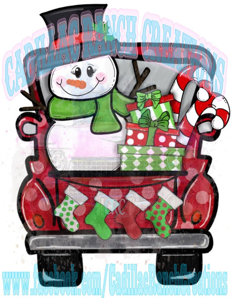 snowman red dot truck, Sublimation Transfer