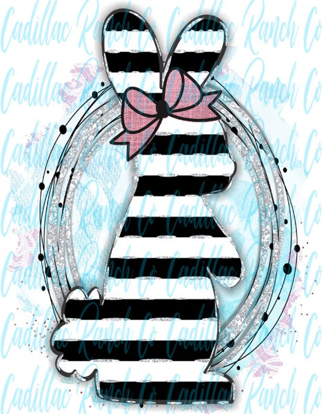 black and white striped bunny, Easter sublimation transfer
