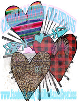 triple hearts, Valentine's Day sublimation transfer