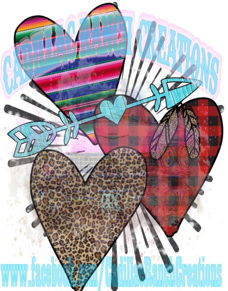 triple hearts, Valentine's Day sublimation transfer
